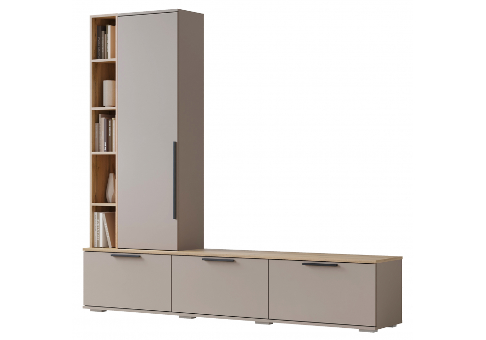 фото готовая гостиная комплектация 1 woodville филеста кашемир / дуб вотан 664939 | 220svet.ru