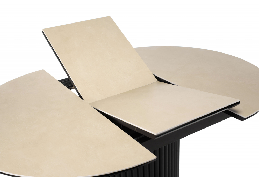 фото керамический стол раскладной woodville стивен 100(140) okara light yellow / черный 664695 | 220svet.ru