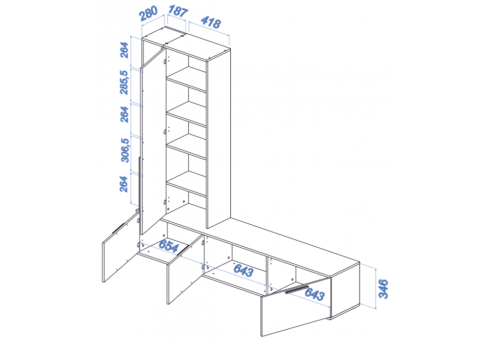 фото готовая гостиная комплектация 1 woodville филеста графит / дуб вотан 664936 | 220svet.ru
