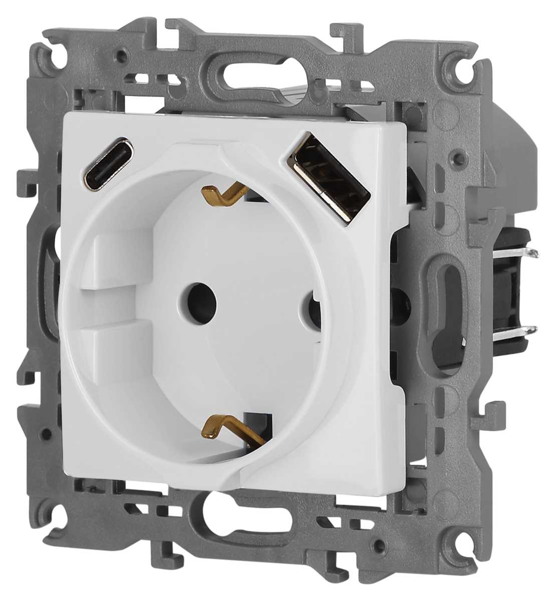 фото розетка эра elegance 14-4108-01 2p+e 16a-250в со шторками с usb type-a+c 5в-3а белый б0067736 | 220svet.ru