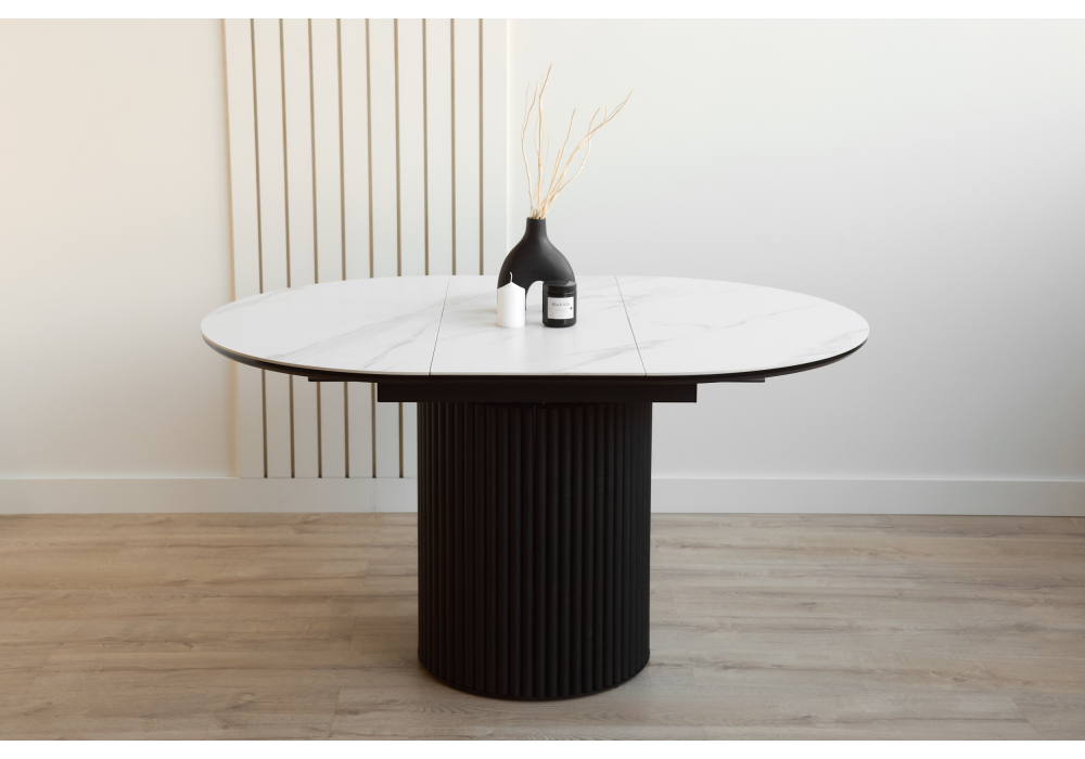 фото керамический стол раскладной woodville стивен 100(140) snow white / черный 664694 | 220svet.ru